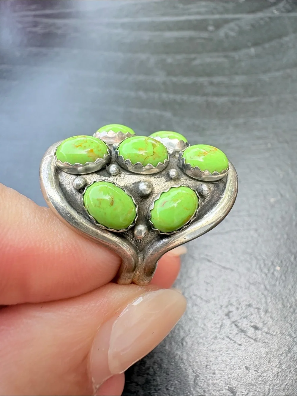Vintage Sterling Silver Green Turquoise Cluster Ring  - Size 8.25